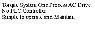 Text Box: Torque System One Process AC Drive
No PLC Controller
Simple to operate and Maintain
